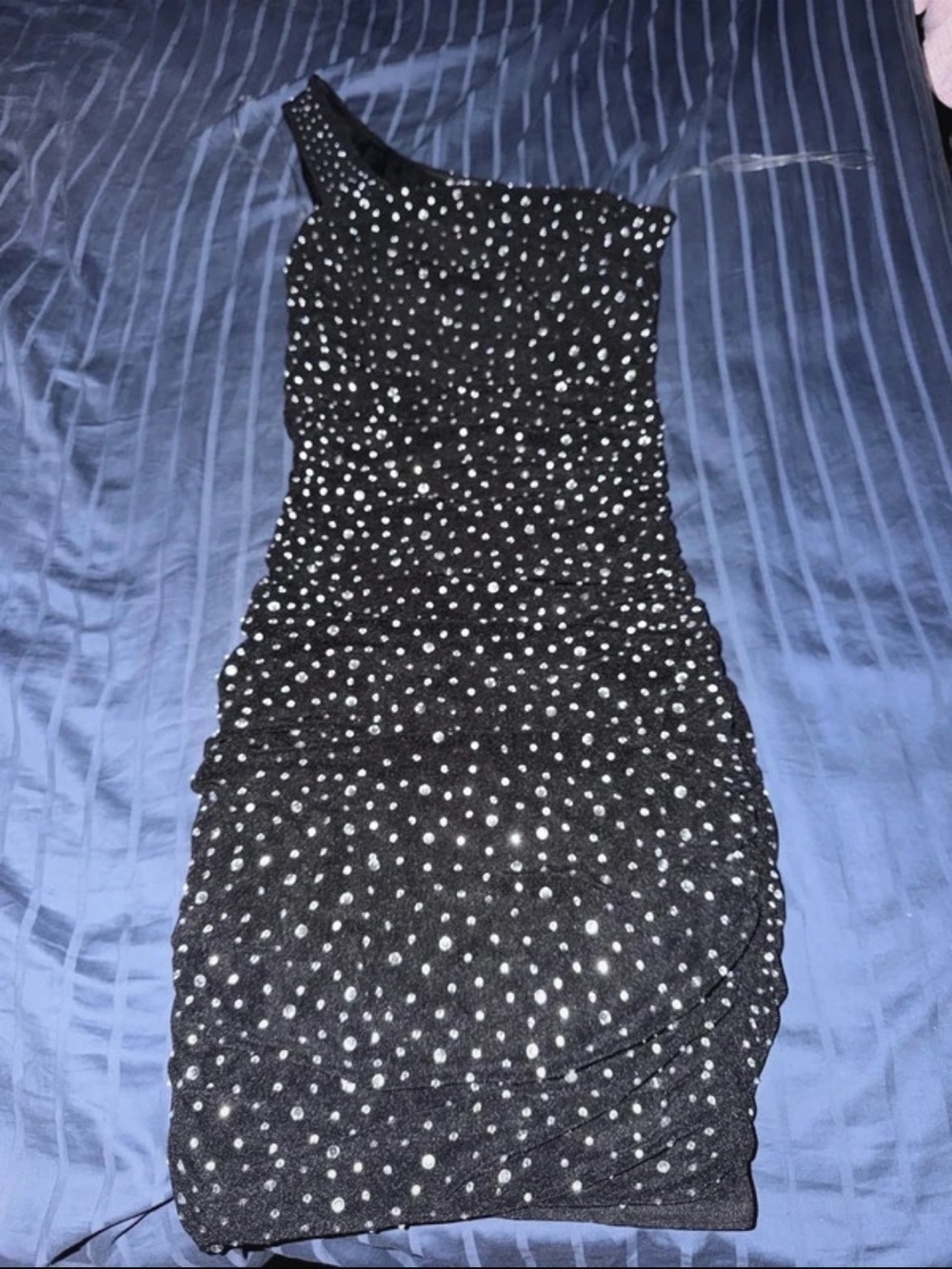 Windsor Black One-Shoulder Polka Dot Ruched Dress
